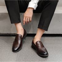 Giày lười da Penny Loafer Sohada Store, da bò thật LML0134 Nâu